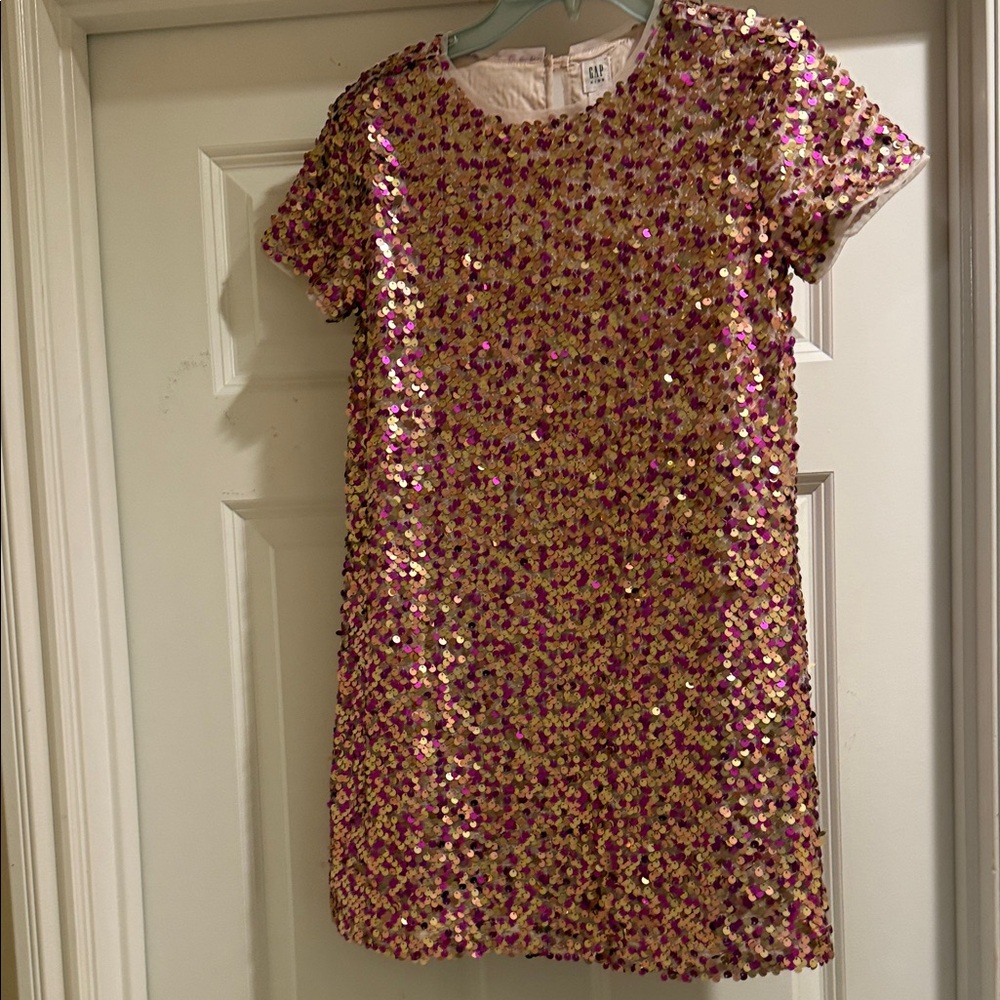 Gap Kids Sequin Party Fuchsia and Gold Dress for Kids size large, rarely worn